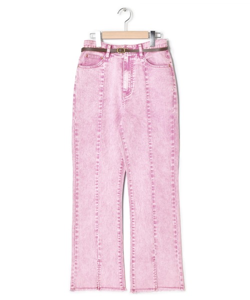 w closet（ダブルクローゼット）の「裾スリットフレアパンツ（デニムパンツ・レディース・ライトベージュ/ブルー/ケミカルウォッシュ/ラベンダー・FREE）」の9枚目の写真