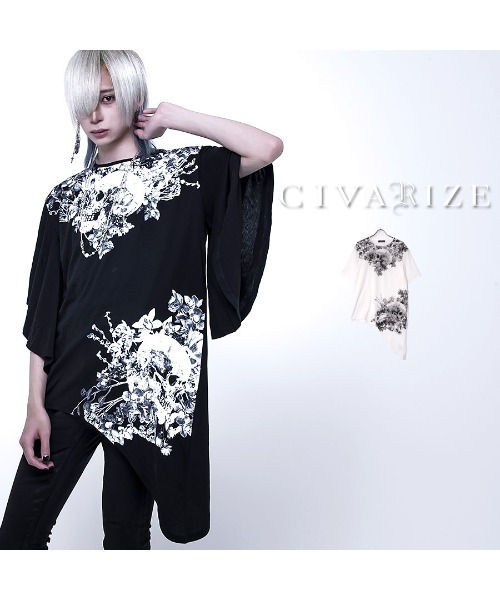 CIVARIZE(シヴァーライズ)の「『CIVARIZE』フレア袖変形アシメTシャツ(Tシャツ/カットソー・メンズ・ホワイト/ブラック・FREE)」の7枚目の写真