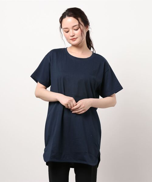 JEANS MATE(ジーンズメイト)の「Tチュニック ロング丈Tシャツ 汗染み防止加工素材 ビッグシルエット/オーバーサイズ 前後差(チュニック・レディース・ホワイト/ブラック/ピンク系その他/ライトグリーン/カーキ/ブルー/サックスブルー/ネイビー/ライトベージュ/ブラウン・MEDIUM/LARGE)」の7枚目の写真