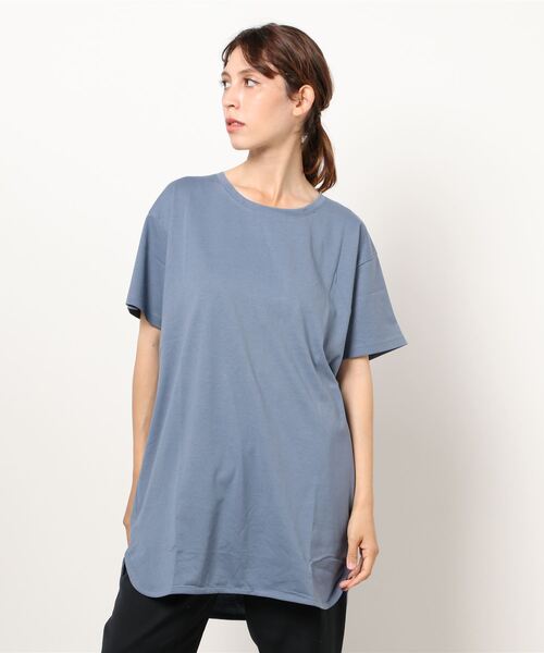 JEANS MATE(ジーンズメイト)の「Tチュニック ロング丈Tシャツ 汗染み防止加工素材 ビッグシルエット/オーバーサイズ 前後差(チュニック・レディース・ホワイト/ブラック/ピンク系その他/ライトグリーン/カーキ/ブルー/サックスブルー/ネイビー/ライトベージュ/ブラウン・MEDIUM/LARGE)」の8枚目の写真