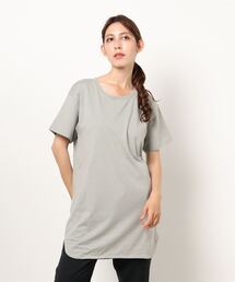 Tチュニック ロング丈Tシャツ 汗染み防止加工素材 ビッグシルエット/オーバーサイズ 前後差