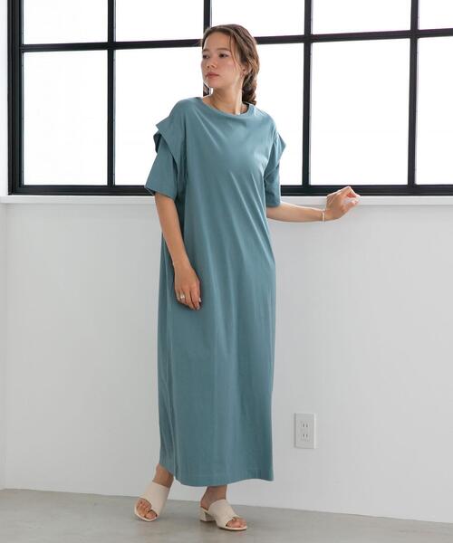 FEELING MADE(フィーリングメイド)の「FEELING MADE UVカット ショルダータック ロングワンピース(ワンピース・レディース・ライトブルー/パープル/ダークグレー/ダークグリーン・LARGE/MEDIUM)」の3枚目の写真