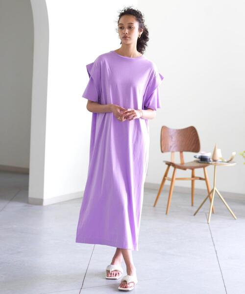 FEELING MADE(フィーリングメイド)の「FEELING MADE UVカット ショルダータック ロングワンピース(ワンピース・レディース・ライトブルー/パープル/ダークグレー/ダークグリーン・LARGE/MEDIUM)」の7枚目の写真