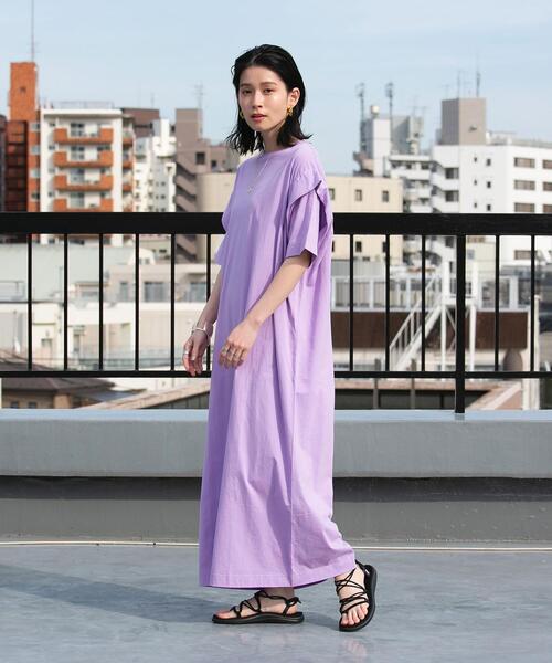 FEELING MADE(フィーリングメイド)の「FEELING MADE UVカット ショルダータック ロングワンピース(ワンピース・レディース・ライトブルー/パープル/ダークグレー/ダークグリーン・LARGE/MEDIUM)」の17枚目の写真