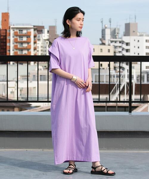 FEELING MADE(フィーリングメイド)の「FEELING MADE UVカット ショルダータック ロングワンピース(ワンピース・レディース・ライトブルー/パープル/ダークグレー/ダークグリーン・LARGE/MEDIUM)」の12枚目の写真