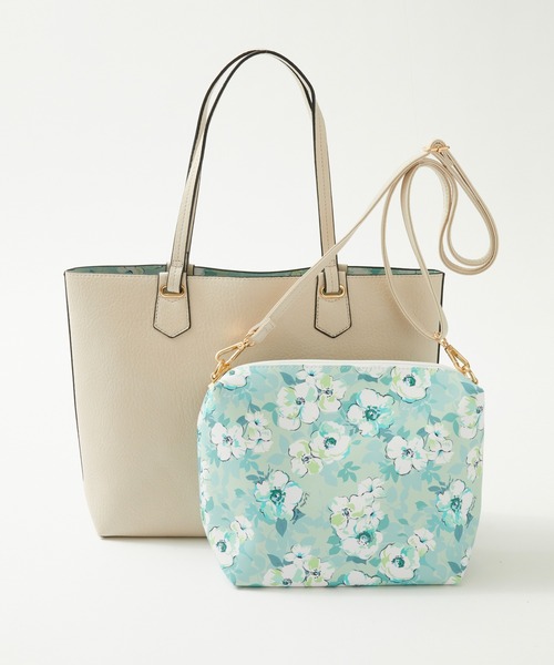 Rewde（ルゥデ）の「【A4対応】ポーチ付花柄リバーシブルトートバッグ