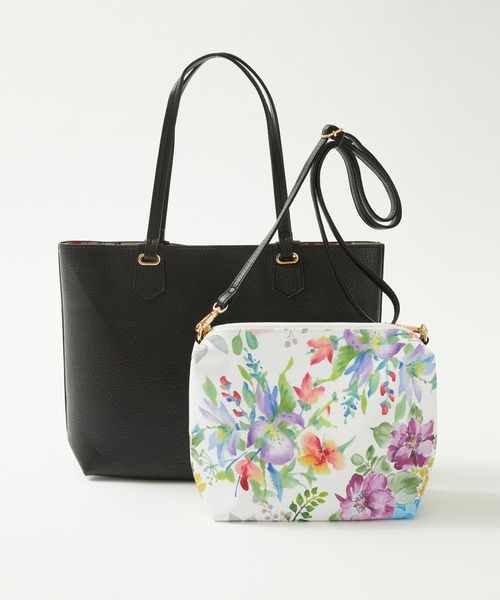 Rewde（ルゥデ）の「【A4対応】ポーチ付花柄リバーシブルトートバッグ