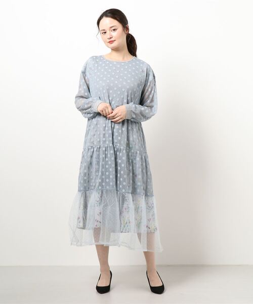 ワンピース ドレス Is花蝶柄ドットチュール異素材mixワンピース ワンピース Is Scolar イズスカラー のファッション