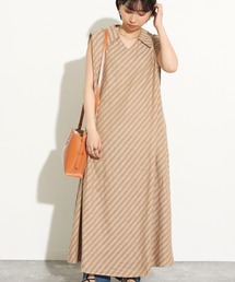 斜めストライプリネンロングワンピース
