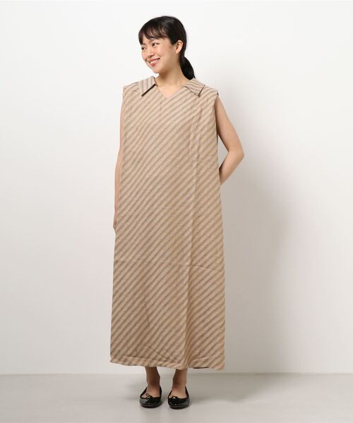 Factor=(ファクターイコール)の「斜めストライプリネンロングワンピース(ワンピース・レディース・ブラック/ベージュ/ライトベージュ・FREE)」の8枚目の写真