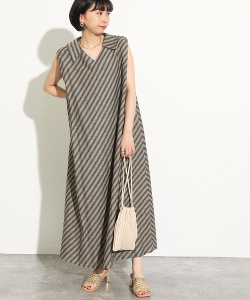 Factor=(ファクターイコール)の「斜めストライプリネンロングワンピース(ワンピース・レディース・ブラック/ベージュ/ライトベージュ・FREE)」の20枚目の写真