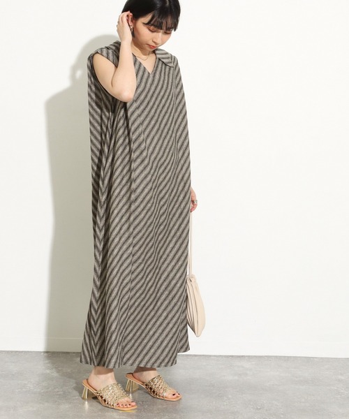 Factor=(ファクターイコール)の「斜めストライプリネンロングワンピース(ワンピース・レディース・ブラック/ベージュ/ライトベージュ・FREE)」の19枚目の写真