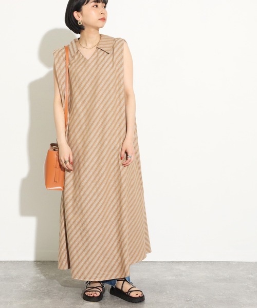 Factor=(ファクターイコール)の「斜めストライプリネンロングワンピース(ワンピース・レディース・ブラック/ベージュ/ライトベージュ・FREE)」の14枚目の写真