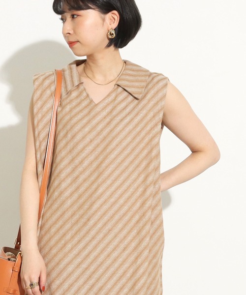 Factor=(ファクターイコール)の「斜めストライプリネンロングワンピース(ワンピース・レディース・ブラック/ベージュ/ライトベージュ・FREE)」の13枚目の写真