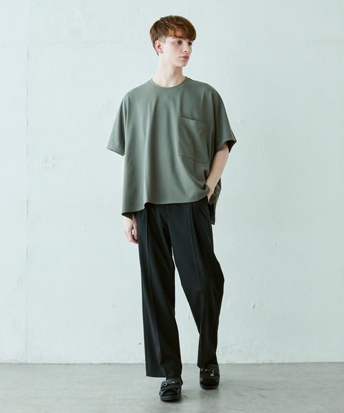 Lui's（ルイス）の「ポケット付ポンチョTシャツ（Tシャツ/カットソー・メンズ・ホワイト/オリーブ/ブラック・FREE）」の4枚目の写真