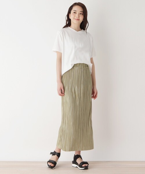 pink adobe(ピンクアドベ)の「◆【M-L】カットプリーツナロースカート(スカート・レディース・カーキ/ライトベージュ/レンガ・40/38)」の4枚目の写真