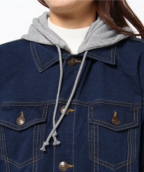 WEGO（ウィゴー）の「WEGO/フード付カットGジャン（デニムジャケット・レディース・ホワイト/ダークインディゴブルー/ライトインディゴブルー・FREE）」の6枚目の写真