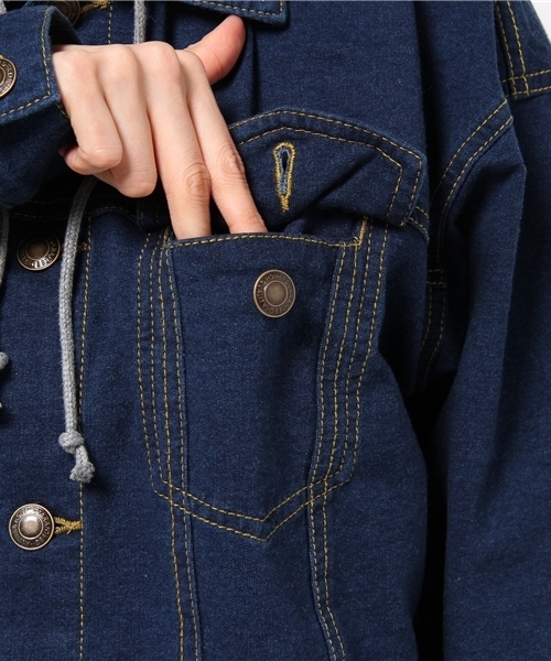 WEGO（ウィゴー）の「WEGO/フード付カットGジャン（デニムジャケット・レディース・ホワイト/ダークインディゴブルー/ライトインディゴブルー・FREE）」の8枚目の写真