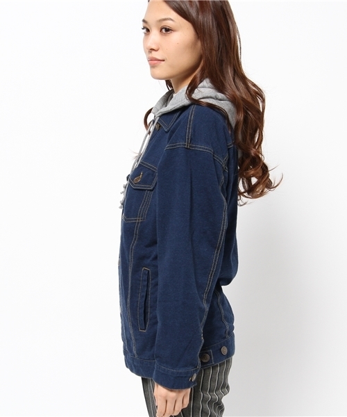 WEGO（ウィゴー）の「WEGO/フード付カットGジャン（デニムジャケット・レディース・ホワイト/ダークインディゴブルー/ライトインディゴブルー・FREE）」の14枚目の写真