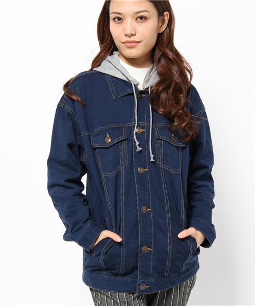 WEGO（ウィゴー）の「WEGO/フード付カットGジャン（デニムジャケット・レディース・ホワイト/ダークインディゴブルー/ライトインディゴブルー・FREE）」の19枚目の写真