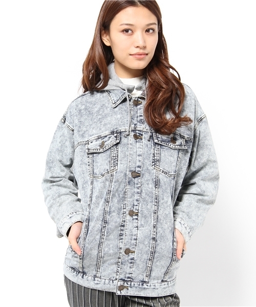 WEGO（ウィゴー）の「WEGO/フード付カットGジャン（デニムジャケット・レディース・ホワイト/ダークインディゴブルー/ライトインディゴブルー・FREE）」の20枚目の写真