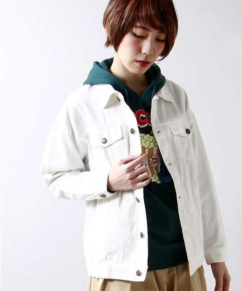 WEGO（ウィゴー）の「WEGO/フード付カットGジャン（デニムジャケット・レディース・ホワイト/ダークインディゴブルー/ライトインディゴブルー・FREE）」の15枚目の写真