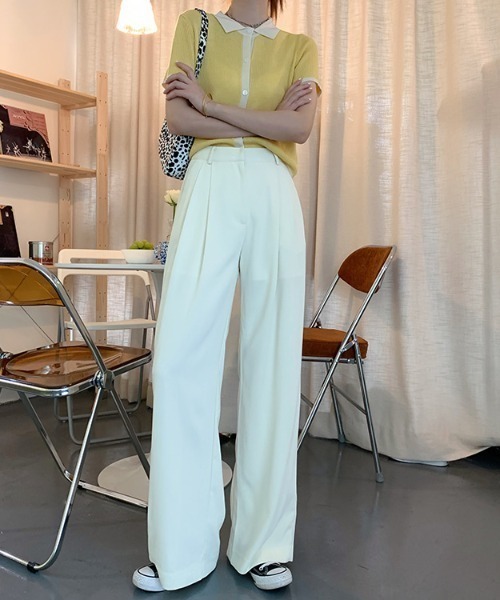 KOR(ケーオーアール)の「ウエストタック ワイドパンツ(その他パンツ・レディース・ホワイト/ブラック/パープル/グリーン・S/M/L)」の5枚目の写真