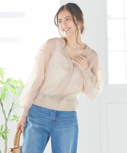 LIPSTAR（リップスター）の「シアーVネック袖ボリュームニットカーデ（カーディガン/ボレロ・レディース・ブラック/ベージュ/イエロー・M）」の3枚目の写真