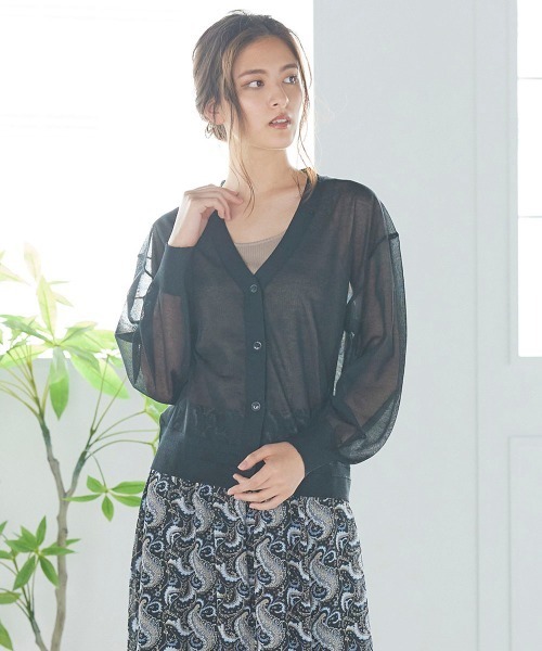 LIPSTAR（リップスター）の「シアーVネック袖ボリュームニットカーデ（カーディガン/ボレロ・レディース・ブラック/ベージュ/イエロー・M）」の2枚目の写真