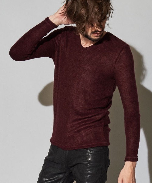 NO ID.(ノーアイディ)の「mlt3459-ビキューレラムパイルV/Nプルオーバー(Tシャツ/カットソー・メンズ・アイボリー/ネイビー/ライトグレー/ダークグレー/ブラック/ワイン・1/2)」の6枚目の写真