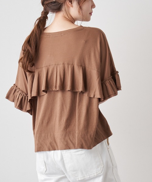 PUAL CE CIN（ピュアルセシン）の「オーガニック天竺フリルTシャツ（Tシャツ/カットソー・レディース・ブラック/ブラウン/オフホワイト・FREE）」の3枚目の写真