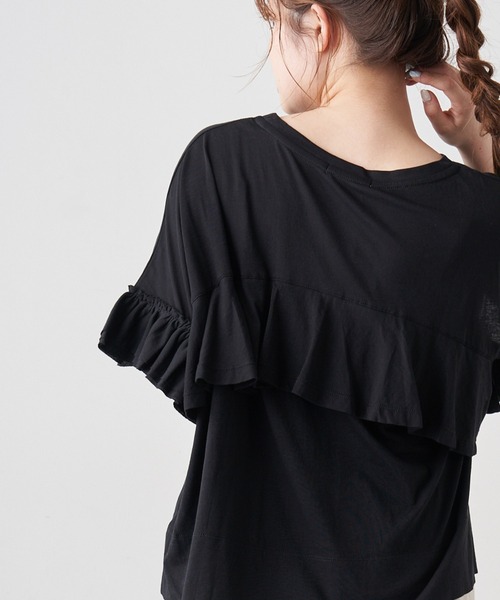 PUAL CE CIN（ピュアルセシン）の「オーガニック天竺フリルTシャツ（Tシャツ/カットソー・レディース・ブラック/ブラウン/オフホワイト・FREE）」の2枚目の写真