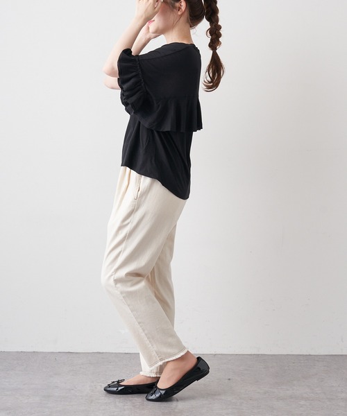 PUAL CE CIN（ピュアルセシン）の「オーガニック天竺フリルTシャツ（Tシャツ/カットソー・レディース・ブラック/ブラウン/オフホワイト・FREE）」の9枚目の写真