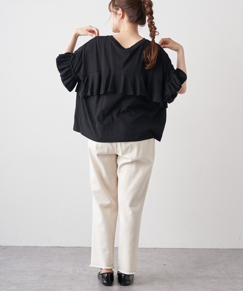 PUAL CE CIN（ピュアルセシン）の「オーガニック天竺フリルTシャツ（Tシャツ/カットソー・レディース・ブラック/ブラウン/オフホワイト・FREE）」の6枚目の写真