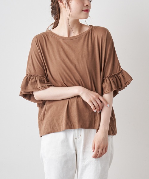 PUAL CE CIN（ピュアルセシン）の「オーガニック天竺フリルTシャツ（Tシャツ/カットソー・レディース・ブラック/ブラウン/オフホワイト・FREE）」の11枚目の写真