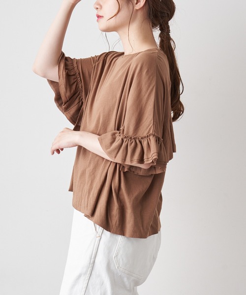 PUAL CE CIN（ピュアルセシン）の「オーガニック天竺フリルTシャツ（Tシャツ/カットソー・レディース・ブラック/ブラウン/オフホワイト・FREE）」の20枚目の写真