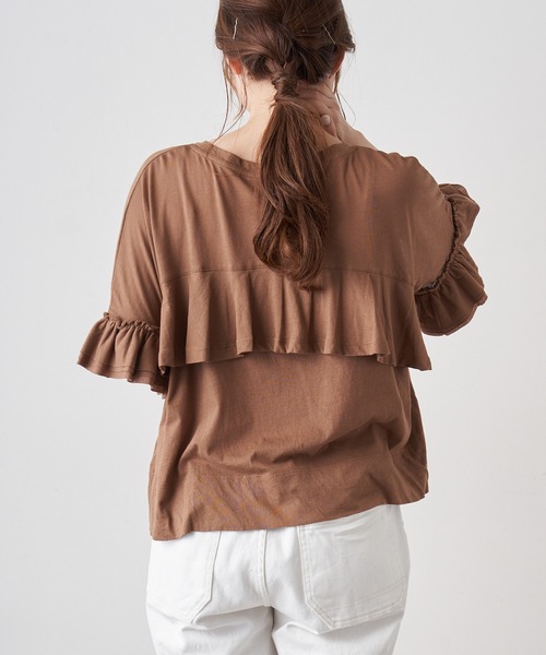 PUAL CE CIN（ピュアルセシン）の「オーガニック天竺フリルTシャツ（Tシャツ/カットソー・レディース・ブラック/ブラウン/オフホワイト・FREE）」の16枚目の写真