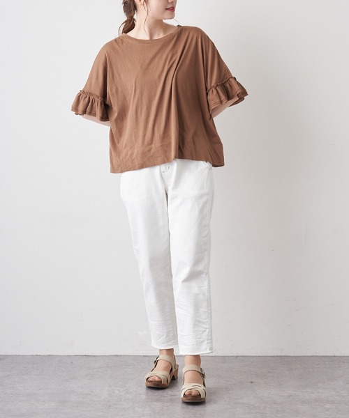 PUAL CE CIN（ピュアルセシン）の「オーガニック天竺フリルTシャツ（Tシャツ/カットソー・レディース・ブラック/ブラウン/オフホワイト・FREE）」の8枚目の写真