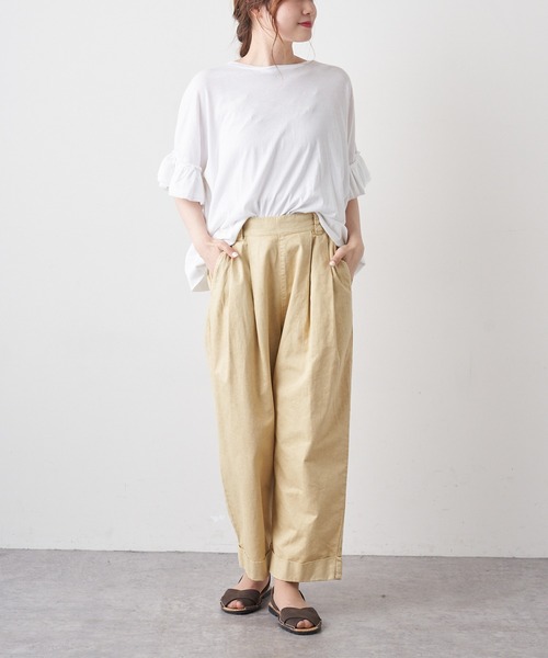 PUAL CE CIN（ピュアルセシン）の「オーガニック天竺フリルTシャツ（Tシャツ/カットソー・レディース・ブラック/ブラウン/オフホワイト・FREE）」の7枚目の写真