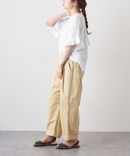 PUAL CE CIN（ピュアルセシン）の「オーガニック天竺フリルTシャツ（Tシャツ/カットソー・レディース・ブラック/ブラウン/オフホワイト・FREE）」の4枚目の写真