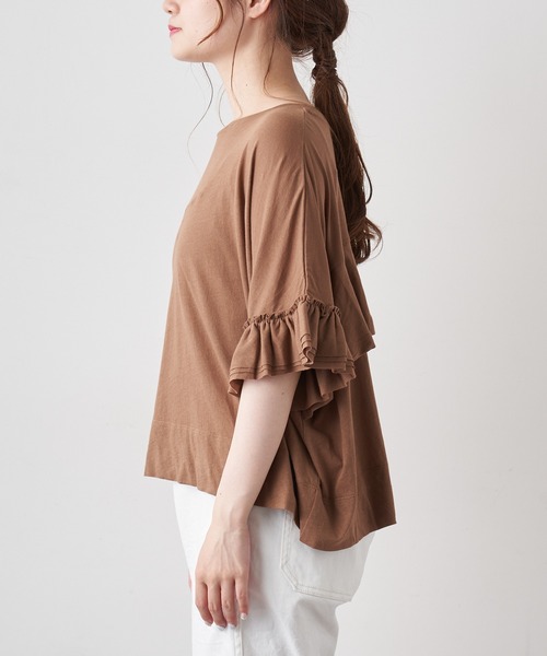 PUAL CE CIN（ピュアルセシン）の「オーガニック天竺フリルTシャツ（Tシャツ/カットソー・レディース・ブラック/ブラウン/オフホワイト・FREE）」の13枚目の写真