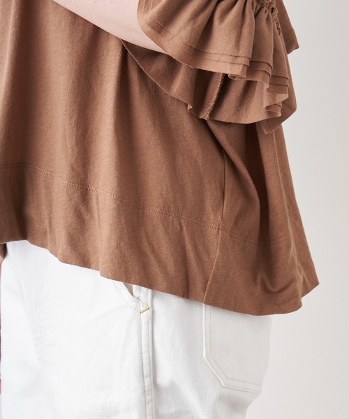 PUAL CE CIN（ピュアルセシン）の「オーガニック天竺フリルTシャツ（Tシャツ/カットソー・レディース・ブラック/ブラウン/オフホワイト・FREE）」の14枚目の写真