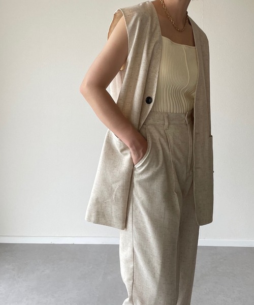 y/m by misato（イムバイミサト）の「リネンライクノースリジレ（ノーカラージャケット・レディース・ベージュ/アイボリー・FREE）」の12枚目の写真