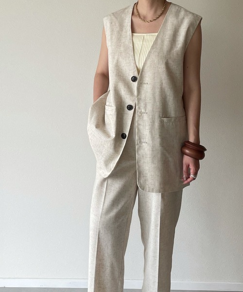y/m by misato（イムバイミサト）の「リネンライクノースリジレ（ノーカラージャケット・レディース・ベージュ/アイボリー・FREE）」の15枚目の写真