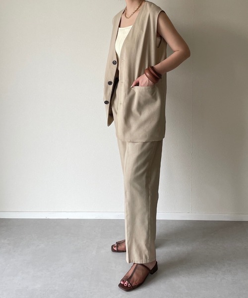 y/m by misato（イムバイミサト）の「リネンライクノースリジレ（ノーカラージャケット・レディース・ベージュ/アイボリー・FREE）」の10枚目の写真