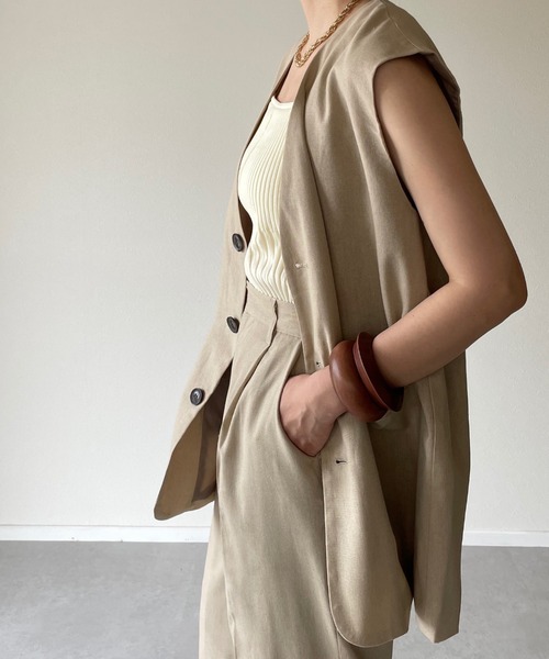 y/m by misato（イムバイミサト）の「リネンライクノースリジレ（ノーカラージャケット・レディース・ベージュ/アイボリー・FREE）」の16枚目の写真