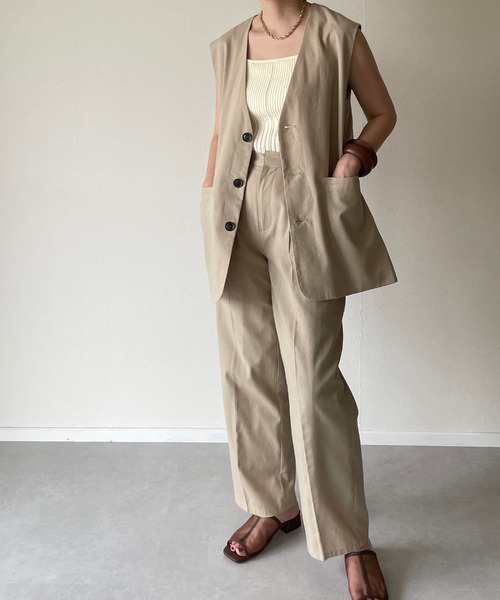 y/m by misato（イムバイミサト）の「リネンライクノースリジレ（ノーカラージャケット・レディース・ベージュ/アイボリー・FREE）」の7枚目の写真