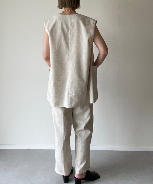 y/m by misato（イムバイミサト）の「リネンライクノースリジレ（ノーカラージャケット・レディース・ベージュ/アイボリー・FREE）」の6枚目の写真