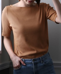 ボートネックコットンリブTシャツ