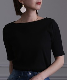 ElegChic（エレグシック）の「ボートネックコットンリブTシャツ（Tシャツ/カットソー）」